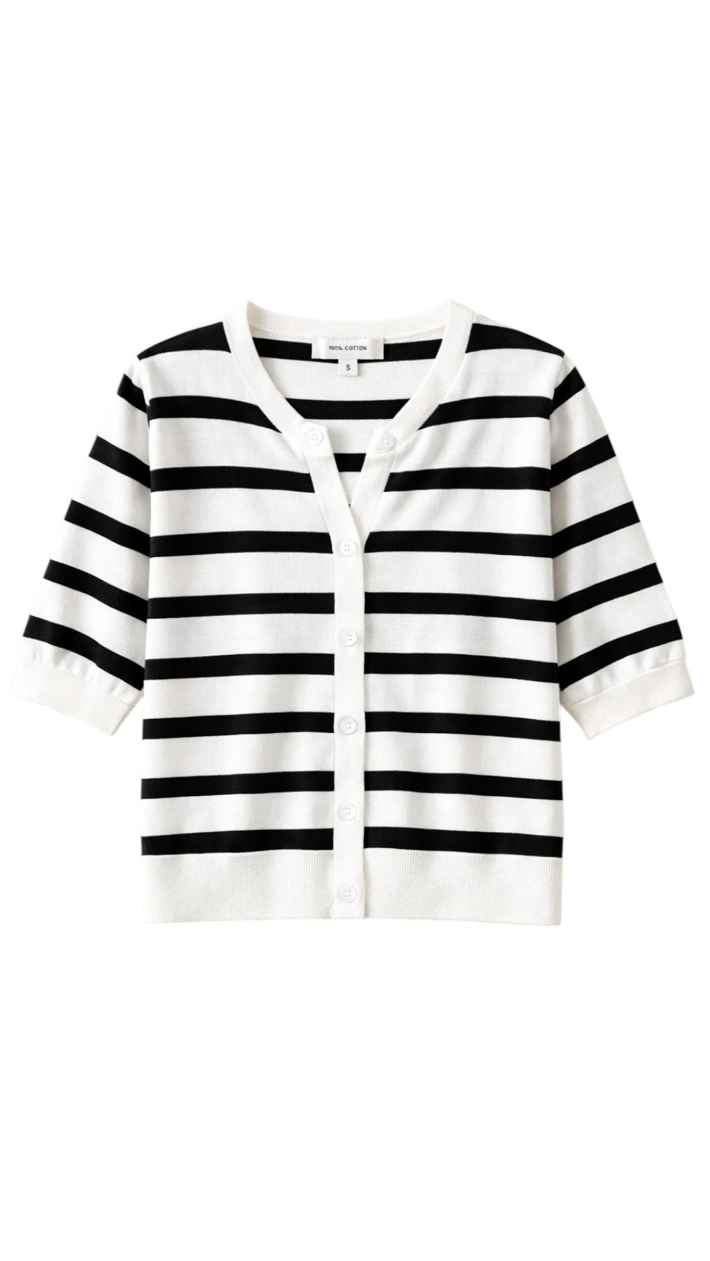 Cárdigan de Algodón a Rayas para Mujer con Escote en V