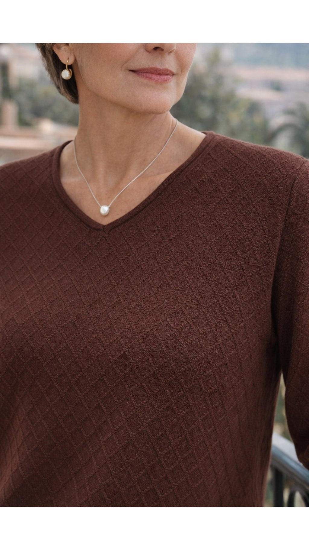 Maglione Da Donna in Cotone 100% con Texture a Rombi