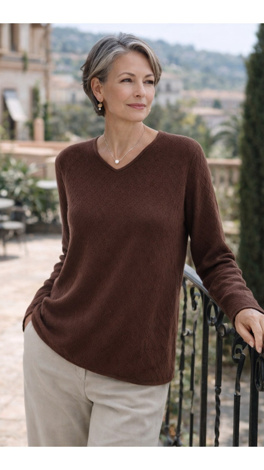 Maglione Da Donna in Cotone 100% con Texture a Rombi