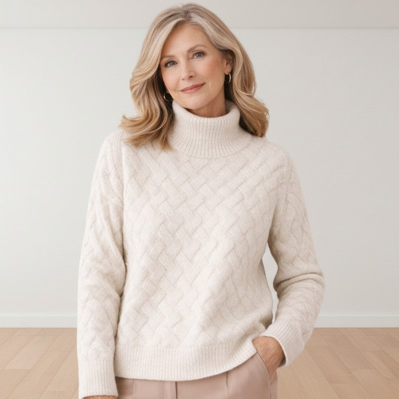 MAGLIONE DONNA A COLLO ALTO CON MOTIVO GEOMETRICO